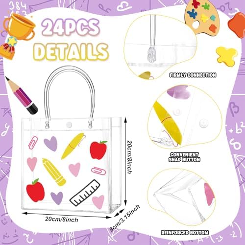 Aliceset 24 Pcs Clear Back to School Gift Bags with Handles