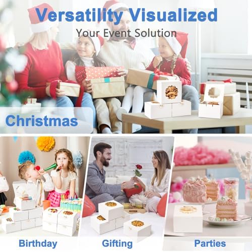 Shallive 4-Inch Cookie Boxes 25 Pcs White with Window
