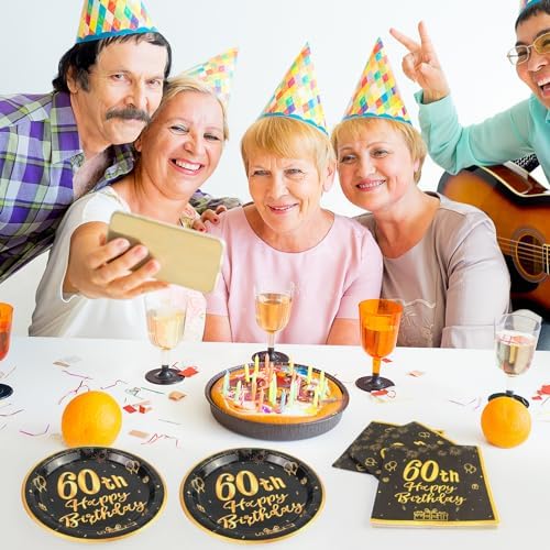 60th Birthday Plates And Napkins 50pcs 9 Black Party Decorations