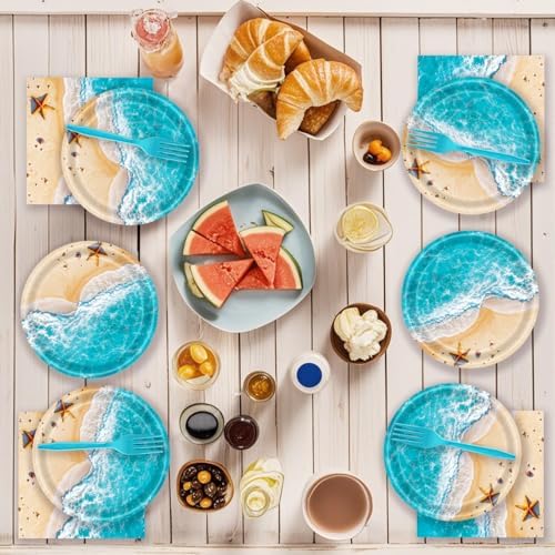 72 Pcs Ocean Themed Paper Plates and Napkins for Beach Party