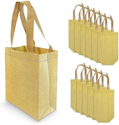 OccasionALL Gold Gift Bags 12 Pack with Handles