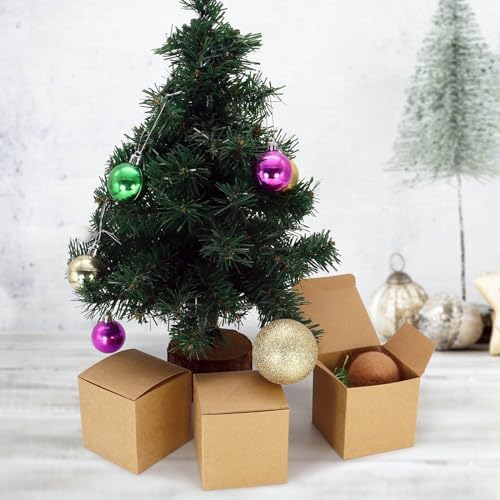 25 Pcs Brown Paper Gift Boxes 3x3x3 Inch Set