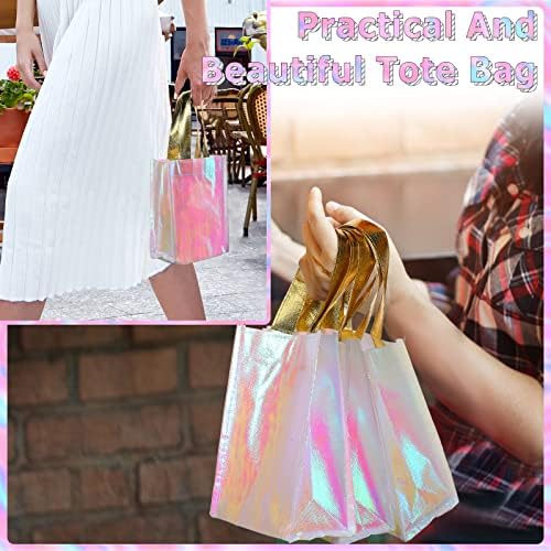 Jutom 20 Pack Iridescent Gift Bags Reusable Party Tote With Handles