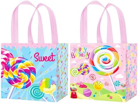 Umoni Candyland Party Goodie Bags 12Pcs Lollipop Treat Tote Bags With Handles