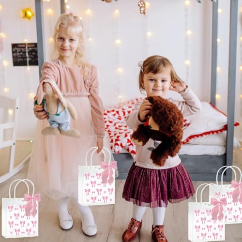 Lyosehy 10 Pcs Pink Bow Clear PVC Gift Bags with Handle Ribbon