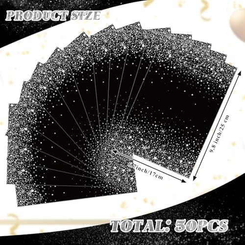 Pasimy 50 Pcs Black and Silver Gift Bags with Handles for Parties