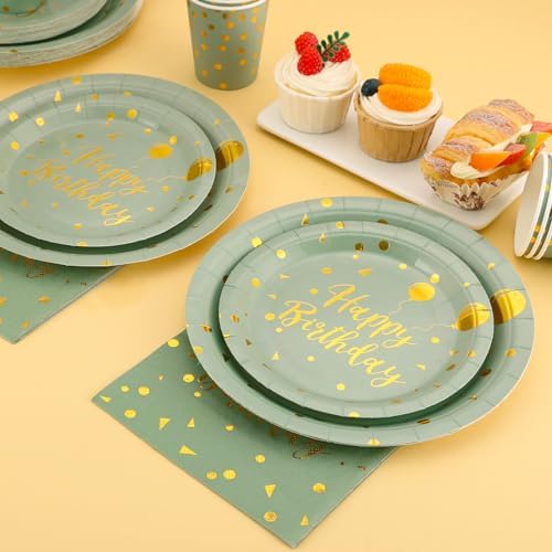175 Pcs Sage Green Birthday Decorations Set