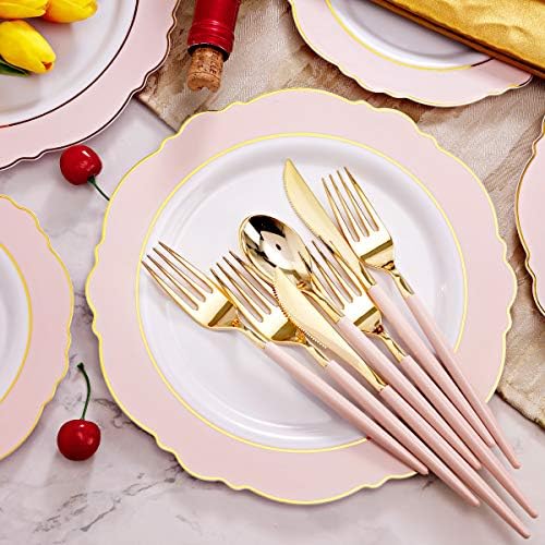 WDF 30 Guest Pink Gold Plastic Plates Set