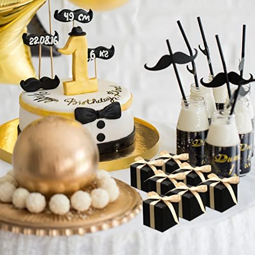 Jutom 100 Pcs Mini Favor Boxes Black Gold Ribbon Gift Wrapping