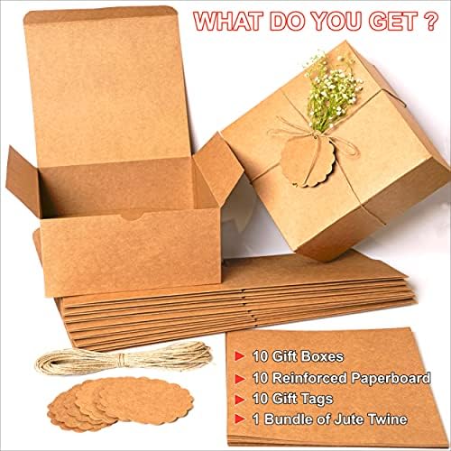Mudrit Kraft Gift Boxes 10 Pack 8x8x4 Inches