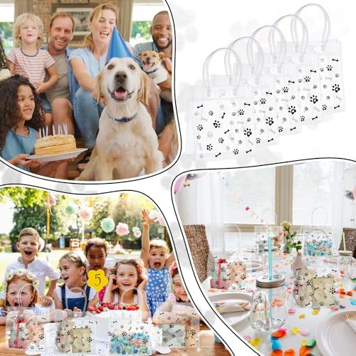 Kolldenn 24 Pack Clear PVC Dog Paw Gift Bags with Handle