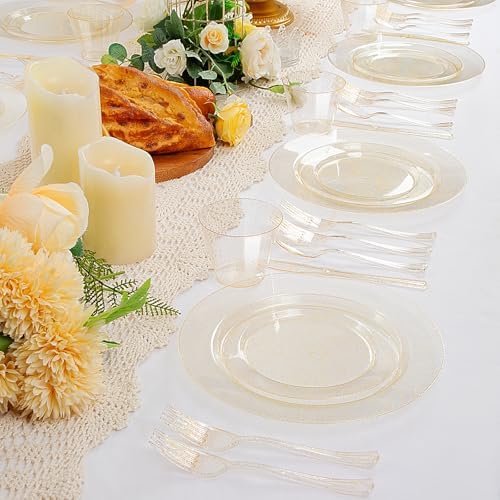 WELLIFE 300 PCS Gold Glitter Dinnerware Set for 50 Guests