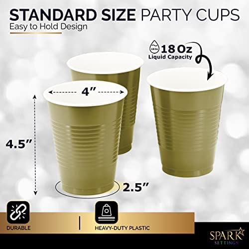 Amcrate 18-Ounce Plastic Cups 50 Pack Gold