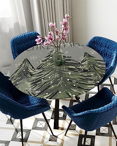 Snowy Christmas Round Waterproof Table Cover Fitted Elastic Tablecloth