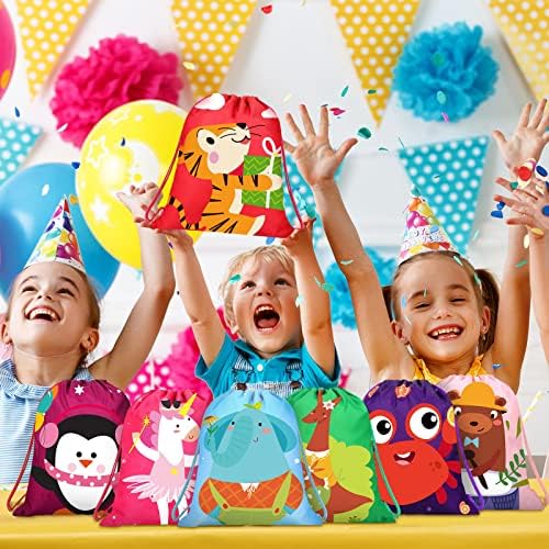 WILLBOND 24 Pack Safari Animal Drawstring Gift Bags for Kids