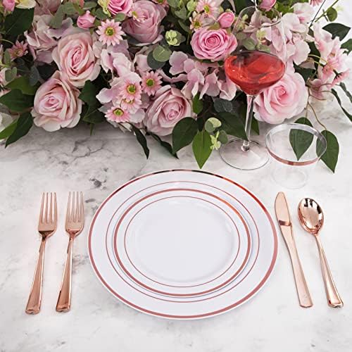 WELLIFE 350 Pieces Rose Gold Plastic Dinnerware Set