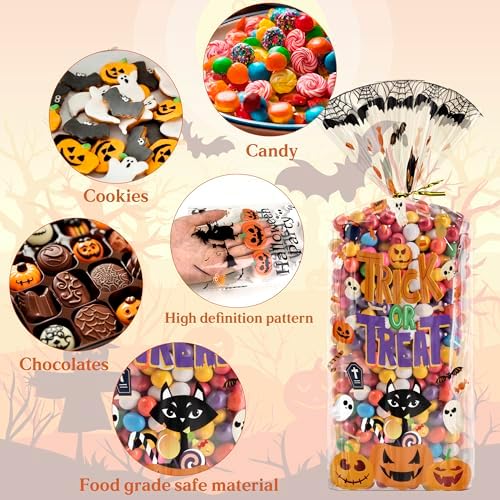 Halloween Treat Bags 120 PCS - Spooky Cellophane Goodie Bags for Kids