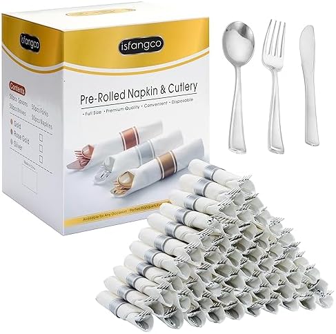50 Pack Silverware Set with Napkins for Parties