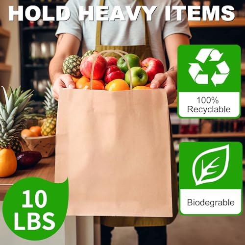 BAG BOX 80 Pack Brown Paper Bags with Handles