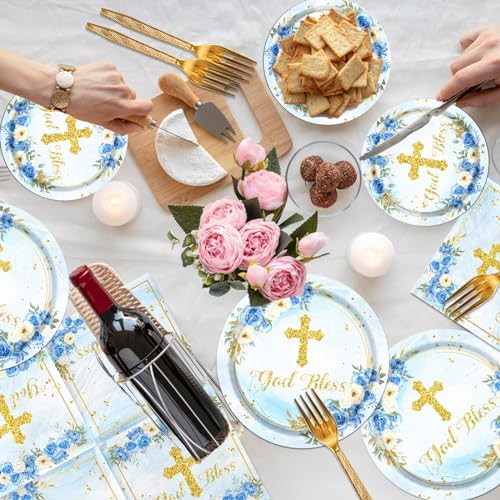 God Bless Plates Napkins Baptism Communion Party Tableware Set