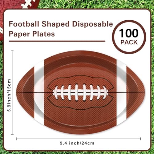 100 Pcs Football Shaped Disposable Paper Plates for Sports Events