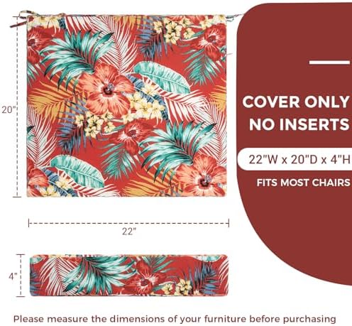 IN4 Care Patio Cushion Covers with Ties 2 Pack Chili Red Floral