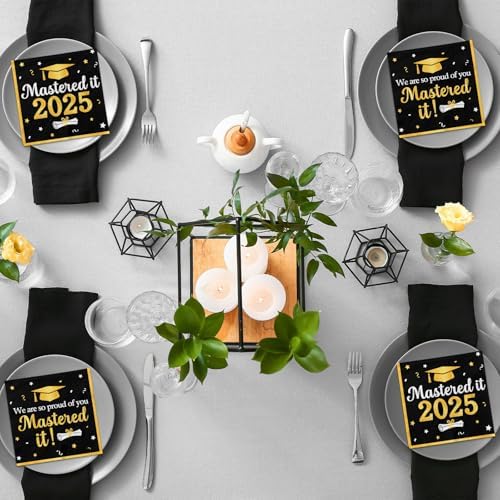 Mastered It Graduation Napkins 2025 50pcs Black Gold Decorations