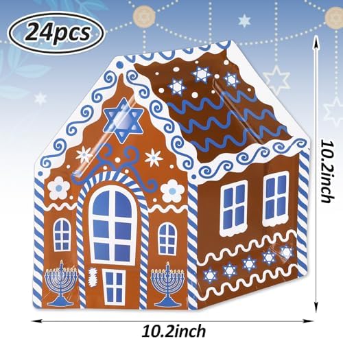 Whaline 24Pcs Hanukkah Paper Plates with Gingerbread House Design