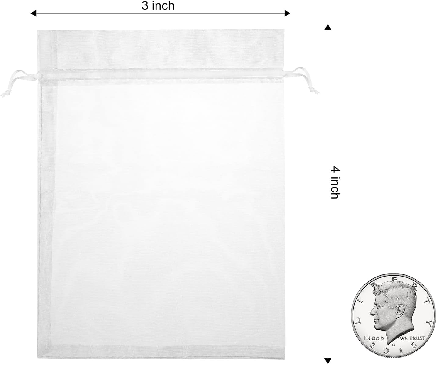 100PCS White Organza Bags 3x4 Inches Drawstring Gift Pouch
