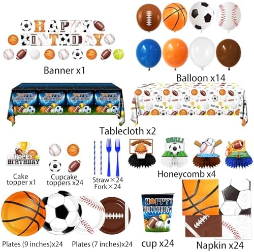 198Pcs Sports Birthday Decorations Set