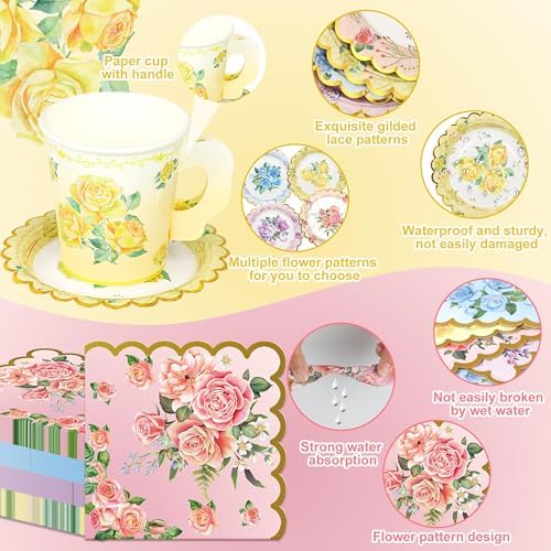 40 Set Floral Tea Cups and Saucers with Handle