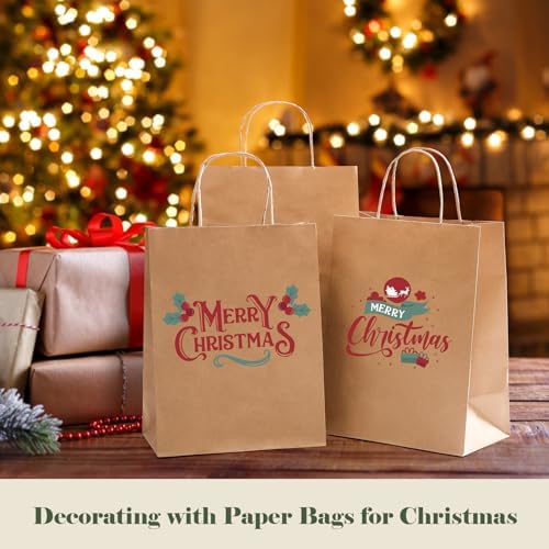 GSSUSA 100 Pack Brown Paper Bags with Handles Gift Wrapping