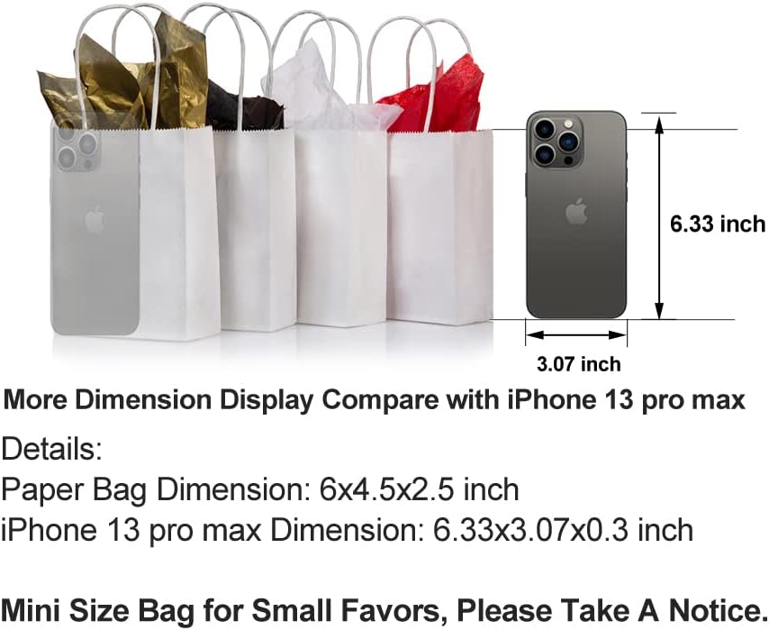 AWELL Mini White Paper Gift Bags with Handle Pack of 24