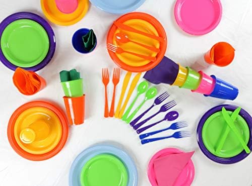 350 Pcs Pink Plastic Plates Set for Parties