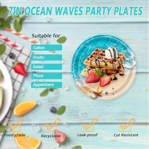 72 Pcs Ocean Themed Paper Plates and Napkins for Beach Party
