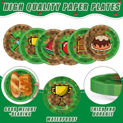 60Pcs Pixel Themed 7 Inch Party Plates for Gaming Events