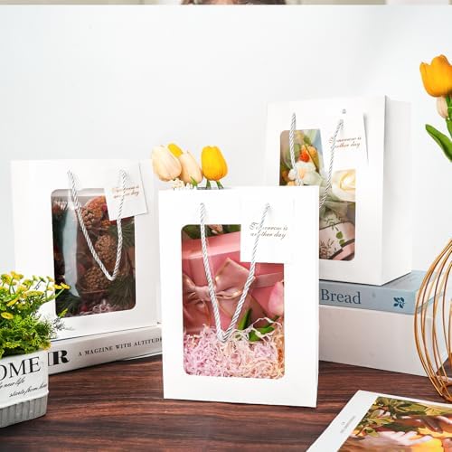 50PCS White Gift Bags with Handles and Clear Window