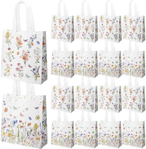 Delaimastor 20pcs Wildflower Gift Bags Reusable Tote Bags with Handles