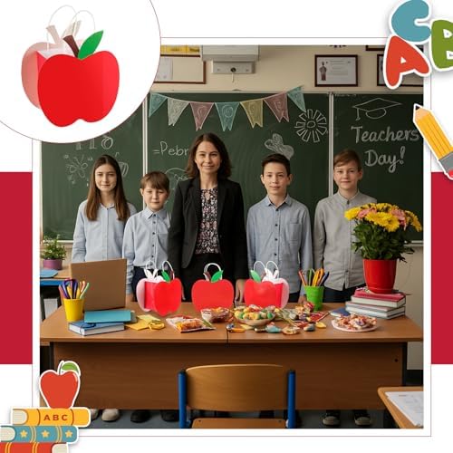 Kolldenn 24 Pack Red Apple Gift Bags with Handle