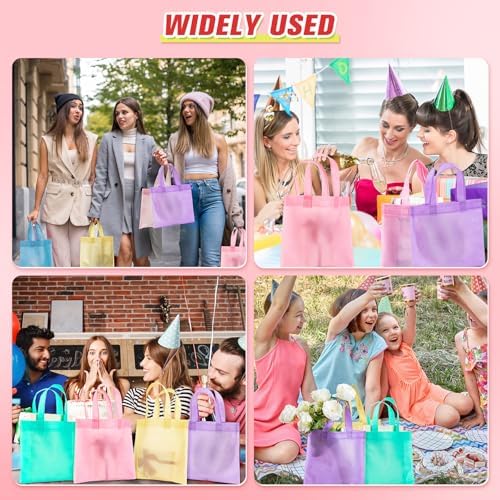 Sunnymove 18 Pcs Pastel Non Woven Gift Bags with Handles