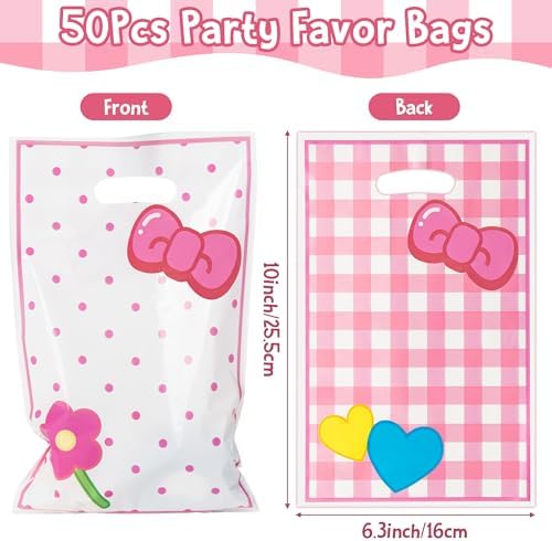 50Pcs Pink Cat Party Favor Bags with Handles