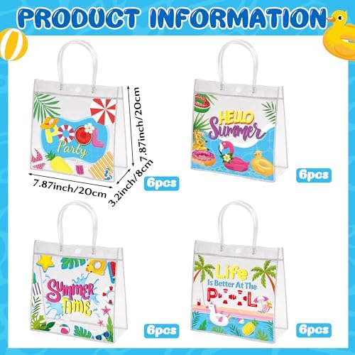 H1vojoxo Summer Gift Bags 24PCS Clear PVC Tote Bags with Handles