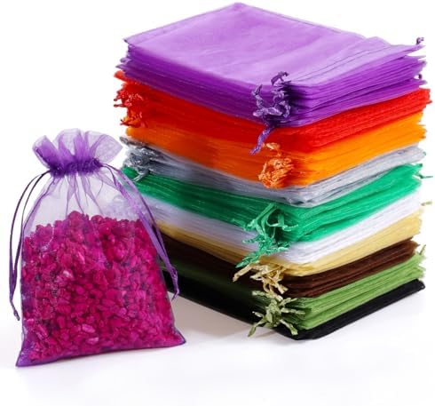 Hopttreely 100PCS Sheer Organza Drawstring Bags