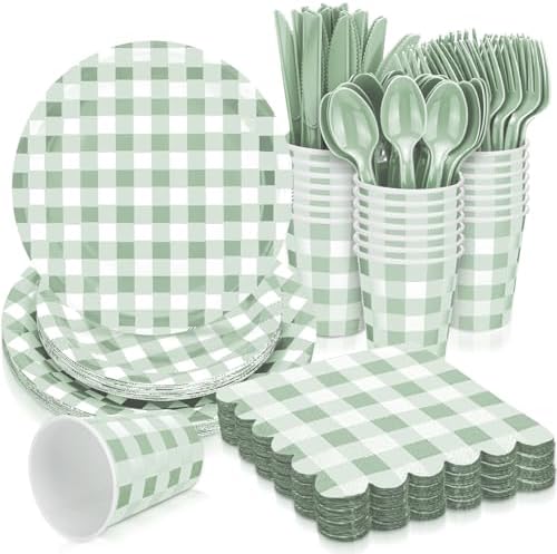 Newtay 168 Pcs Gingham Partyware Set for 24 Guests