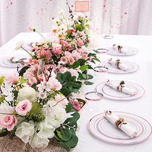 WELLIFE 350 Pieces Rose Gold Plastic Dinnerware Set