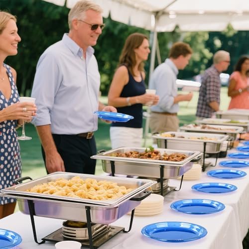 WELLIFE 210Pcs Clear Blue Plastic Plates Set for Party