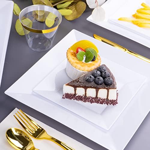 Goodluck 60 Pack Disposable Square Plates - 95 and 65 White