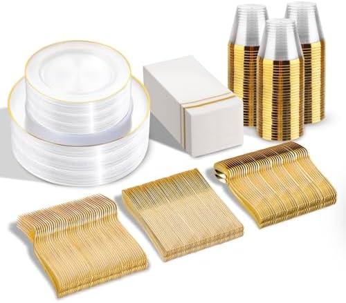 SUT 350Pcs Plastic Dinnerware Set for 50 Guests