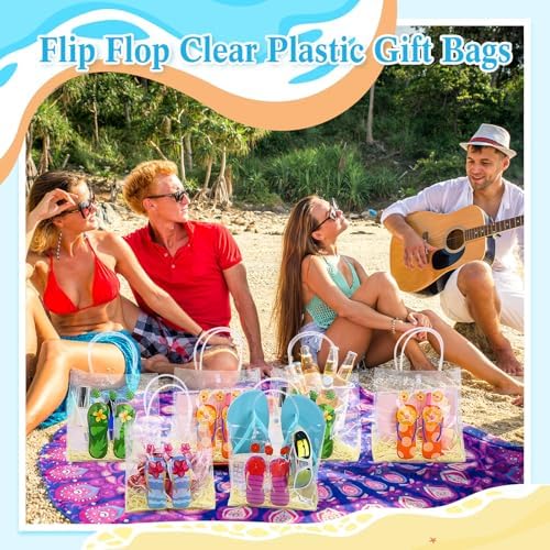Kolldenn 36 Pcs Flip Flop Clear PVC Gift Bags with Handles