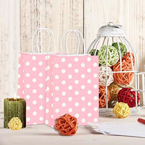 BagDream 25Pcs Pink Dot Kraft Gift Bags with Handles